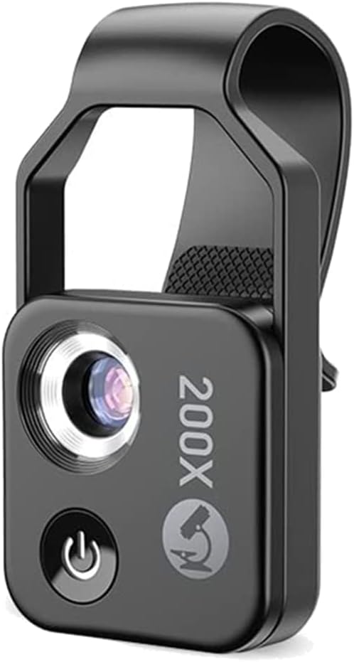 200X Cell Phone Microscope Accessory with Lens, Portable Mini Digital Microscope with LED Light/Universal Clip