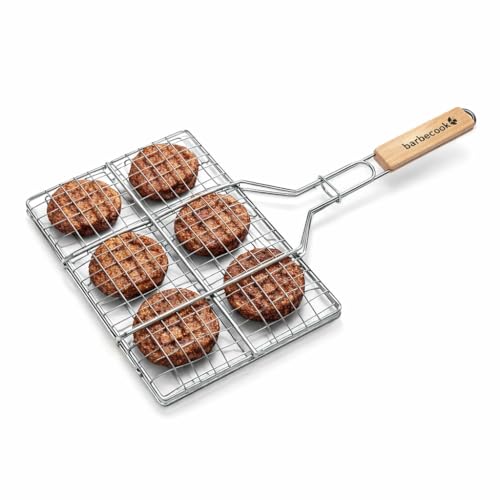 Barbecook Hamburgergrill perfekt für die zubereitug von 6 burgern, aus Chrom und Holz, 35x23cm, Silber,holzfarbe