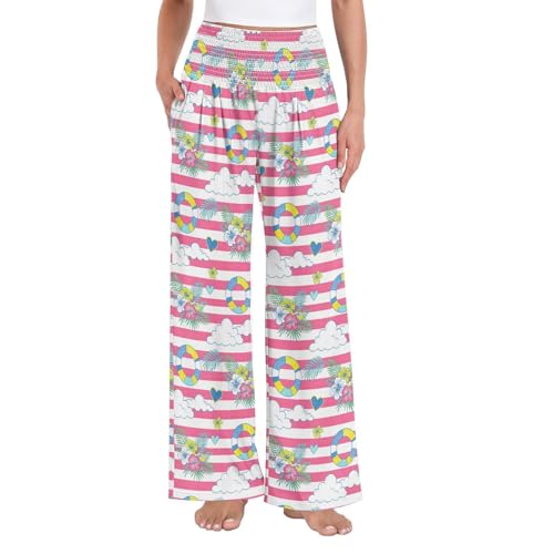 Pantalon palazzos d'été chic à jambe large et imprimé poétique