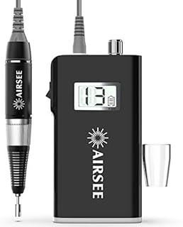 AIRSEE Rechargeable 30000RPM Electric Nail Drill Professional Portable E File Machine for Acrylic Nails Natural Extension Gel Nails Polish Cuticle, Cordless High Speed for Salon Use or Home DIY Black