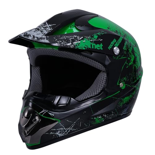 SOPOTUTU Casco Motocross Protector PC Verde para Adultos Seguro y Cómodo para Moto y Dirt Bike Talla Uso Offroad y Enduro