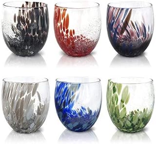 MAZZEGA ART & DESIGN Set di 6 Bicchieri da Acqua in Vetro colorato Stile Murano. Modello “Bohemien”.