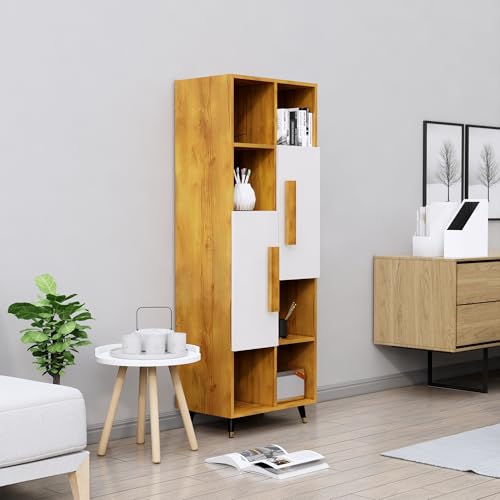 Image of Bniture Bookshelf for Home | Engineered Wood Book Shelf with 2 Door & 6 Shelf | Open Book Shelf Stand for Library | Multipurpose Display Organizer for Living Room & Study | Giant Wood & Frosty White