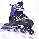ERNAN Verstellbar Inliner für Kinder. Inline Skates,Verstellbare 4 Größen Inline Skates für Mädchen/Kinder/Jungen, für den Innen und Außenbereich (Purple, L)