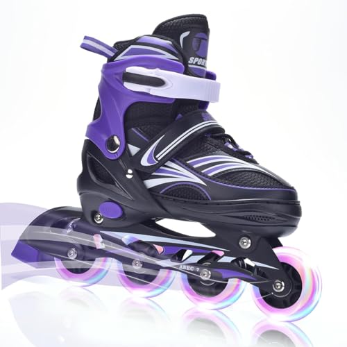 Ernan Patines En Línea, Patines En Línea Ajustables Iluminados Para Niños, Patines En Línea Para Niños Y Niñas,Jóvenes, Principiantes Purple, L