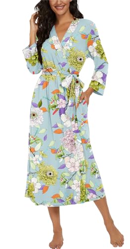 VINTATRE Women Kimono Robes Long Knit Bathrobe Lightweight Soft Knit Sleepwear V-neck Casual Ladies Loungewear