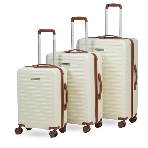 Image of Assembly Stark Trolley Bag Set of 3-20, 24, 28 Inch Hard Shell Polycarbonate Luggage Set with TSA Lock 8 Spinner Wheels Moon White