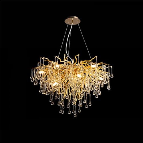 Lustre cristal moderne plafonnier doré salon séjour design 60cm