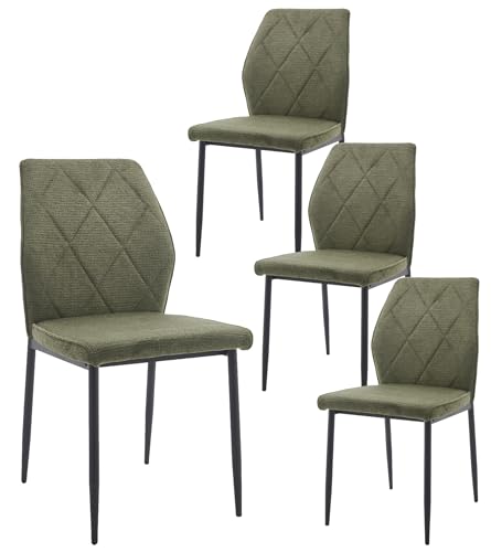 CAMBIA TUS MUEBLES CTM® Pack 4 Sillas Patrice 45x56x86,5 cm – Tapizadas en Tela con Respaldo Ergonómico y Patas Metálicas Negras, Diseño con Detalle de Rombos para Comedor Moderno (Color Verde)