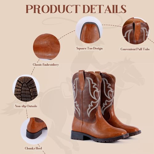 RLW Men's Western Cowboy Boots Waterproof Square Toe Slip On Work Boots for Construction Farming2