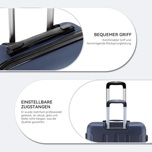 BEIBYE Hartschalen-Koffer Trolley Rollkoffer Reisekoffer Sicherheit Zahlenschloß Zwillingsrolle ABS Material Handgepäck 4 Rollen (M-L-XL-Set) (Dunkelblau, M)