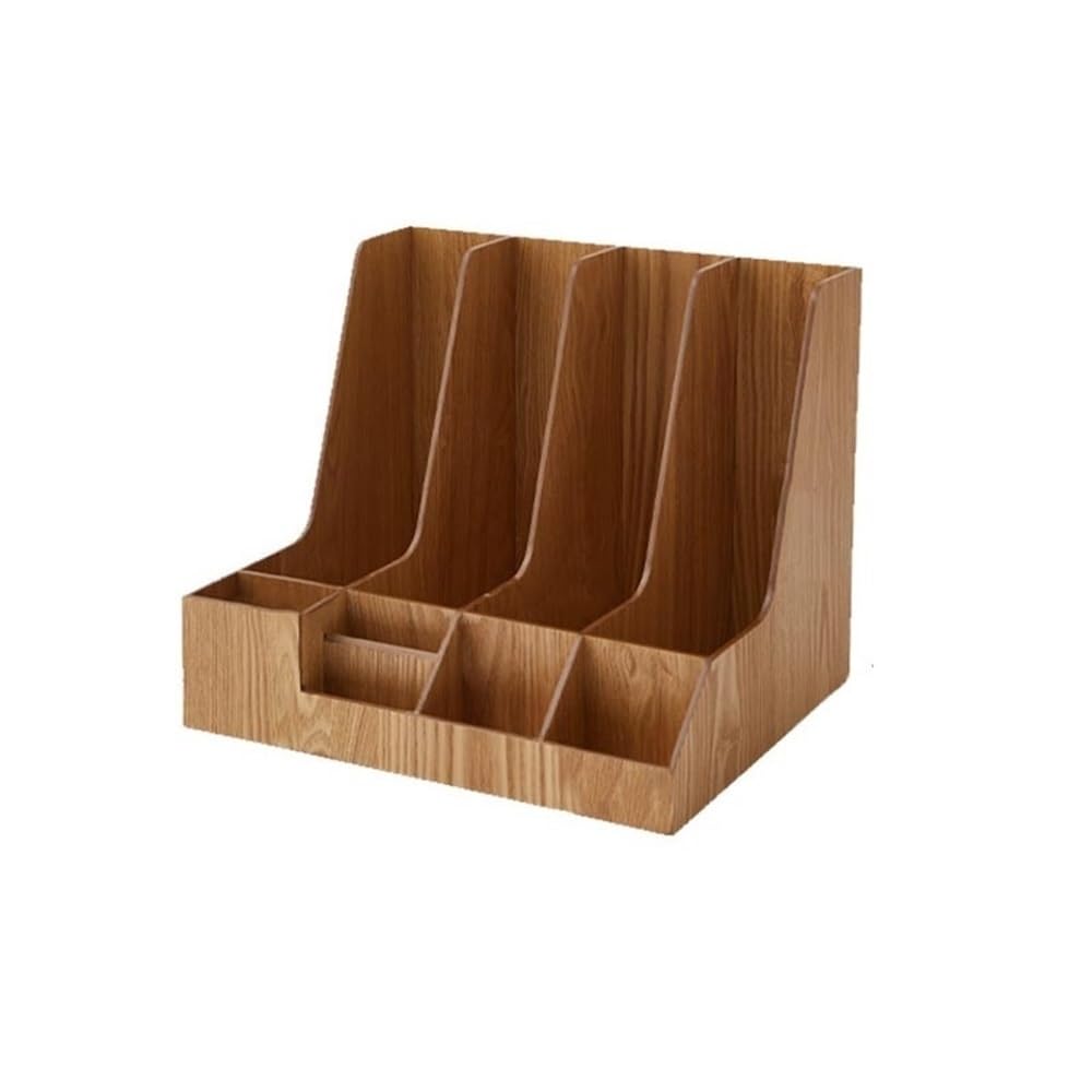 J9V4G6S3B5 Desktop File Rack Multifunctional Vertical Compartments Rack Desk File Organizer for Paper Magazine Literature(Natural)