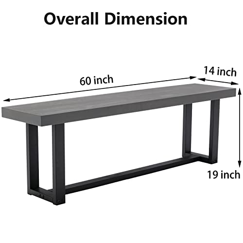 Sospiro 60 Inch Solid Wooden Dining Bench With Metal Frame, Farmhouse Indoor Kitchen Table Bench Seating For Dining Room Living Room Entryway, Grey #TOP1