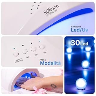 Kit Semipermanente Unghie Professionale, Kit Ricostruzione Unghie Gel Completo, Lampada Uv Led 48w, Smalto Unghie Primer, Base & Top Coat Semipermanente (Classico)