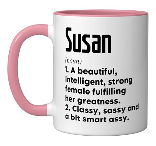 Susan Definition Funny Meaning Personalized Name Ceramic Mug, Pink/White