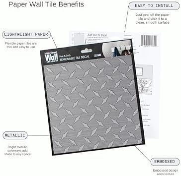 Main Street Peel and Stick Wallpaper Tiles, Diamond Plate, 24-Pack