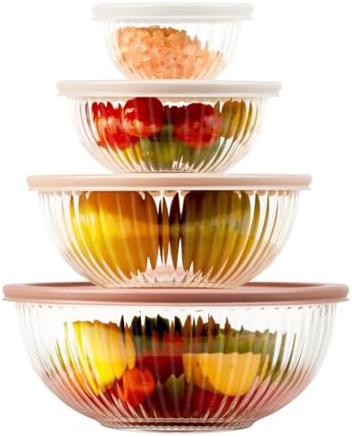 Freshmage Glass Mixing Bowls with Lids Sets, 4 Packs Glass Bowls with Lids for Kitchen Baking, Meal Prepping and Salad, Bpa Free and Dishwasher Safe Serving Bowls, 0.2/0.5/1.1/2.1 - Thumbnail 2