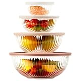 Freshmage Glass Mixing Bowls with Lids Sets, 4 Packs Glass Bowls with Lids for Kitchen Baking, Meal Prepping and Salad, Bpa Free and Dishwasher Safe Serving Bowls, 0.2/0.5/1.1/2.1