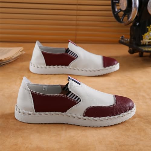 Image of Men's Casual Leather Loafers Mens Driving Shoes Red, 8.5