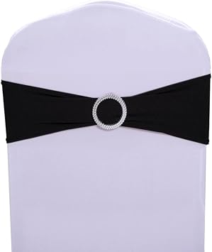 Black Chair Sashes for Wedding 50 Pack Stretch Spandex Chair Sashes Elastic Chair Bow with Buckle Wedding Party Banquet Event Decoration