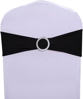 Black Chair Sashes for Wedding 10 Pack Stretch Spandex Chair Sashes Elastic Chair Bow with Buckle Wedding Party