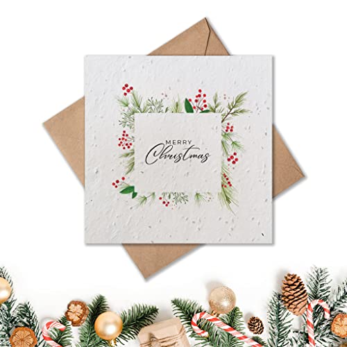 Seed Paper Plantable Christmas Greeting Card Eco-Friendly Biodegradable Sustainable Made From Recycled Cotton Textile offcuts - Mistletoe