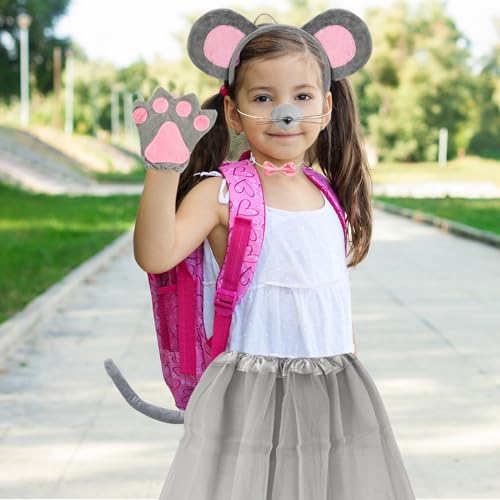 Meanju 7 Stück Maus Tüllrock Kinder Kostüm Set Verkleidung Kinder Tierkostüm Mit Stirnband/Nase/Fliege/Schwanz/Handschuhe/Tutu Rock Ausgefallenes Kostüm Zubehör Für Kinder Cosplay Karneval Halloween