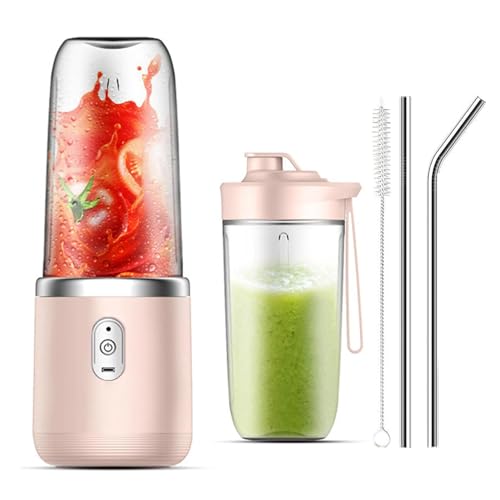 POATOW Portable Blender, USB Rechargeable Smoothie Blender, Personal Blender for Shakes and Smoothies with 6 Sharp Blades, Travel Lid, Waterproof Blender for Kitchen, Office (Pink)