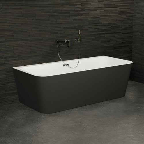 SPALINA Mint 160 Noire - Bañera Semi-exenta Mural L. 160 x l. 75 cm