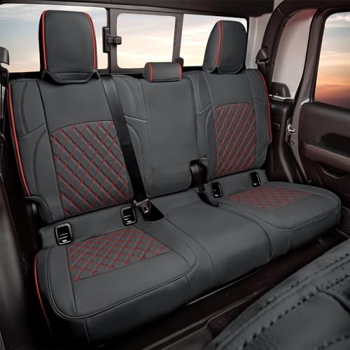 Image of GIANT PANDA Gladiator Seat Covers Custom Fit for Jeep Gladiator 2020-2026 Without Rear Cup Holder JT Sport Rubicon Mojave Willys Freedom,Black+Red Line