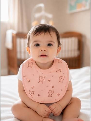 Image of Kidbea Organic Cotton Baby Bib, Adjustable Snap Closure Soft Absorbent Feeding Bibs Apron for Newborns & Infants Child With Cute Prints | Reusable Baby Essential
