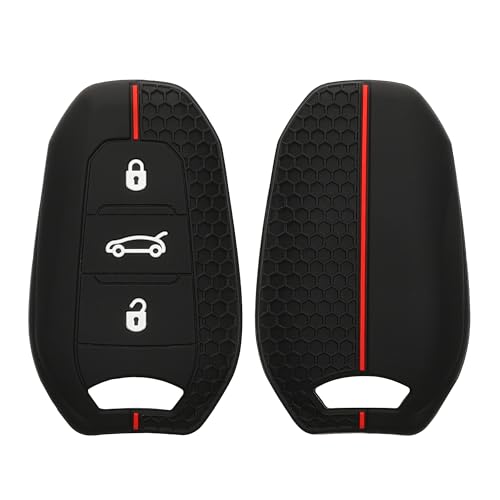 kwmobile Autoschlüssel Schutzhülle kompatibel mit Peugeot Citroen 3-Tasten Smartkey Autoschlüssel (nur Keyless Go) Hülle - Schlüsselhülle aus Silikon - in Schwarz Rot
