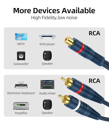 DteeDck RCA Splitter 1 Female to 2 Male, 2 Pack - RCA Audio Video Cable Splitter Adapter, Dark Blue - Thumbnail 6