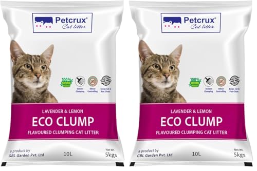 Image of PetCrux Eco Clump Cat Litter | Natural Bentonite Clay | Pet Friendly Lavender Essential Oils | Superior Odour Control | 99.9% Dust Free Scoopable (for Multiple Cats), 10kg Total - 2 Packs of 5kg