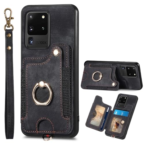 Étui portefeuille Samsung S20 Ultra en cuir PU élégant avec porte-cartes et coque antichoc noire