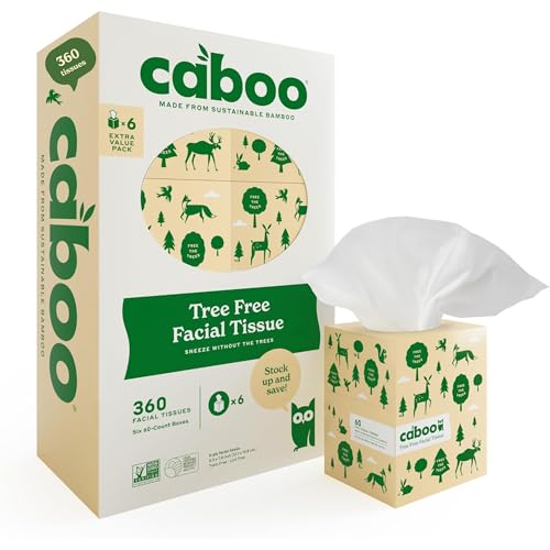 Caboo Tree Free Facial Tissue Paper Tissue Box with 60 Sheets Per Cube Total of 6 Cubes 360 Total Tissues