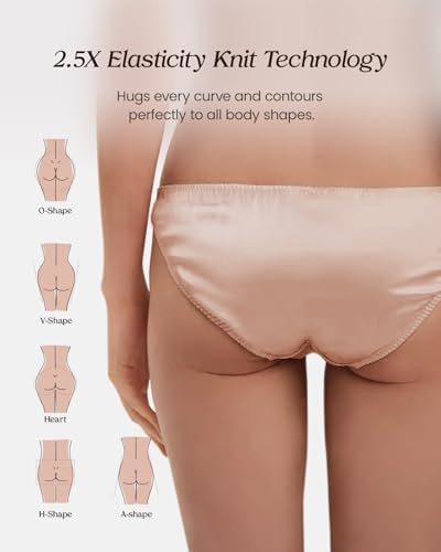 Image of 22 Momme 100% Mulberry Silk Underwear, Silk Satin Classic Bikini Panties for Women, Ultra Breathable Hipster