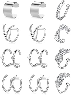 incaton Ear Cuffs Stainless Steel Fake Helix Cartilage Earrings Clip On Wrap Non-Piercing Adjustable Earrings Body Jewelry