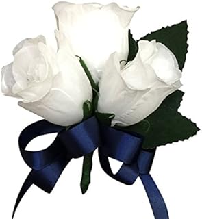 Angel Isabella, LLC Build Your Wedding Package - Navy Blue and White Keepsake Artificial Flowers Bouquet Corsage Boutonniere (Pin Corsage)