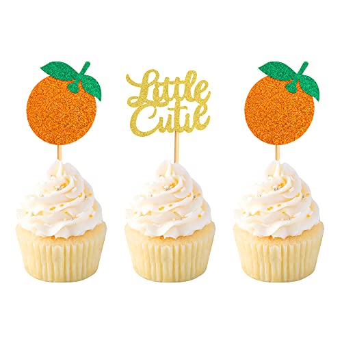 Cyodoos 24Pcs Little Cutie Cupcake Toppers Gold Orange Glitter Cake Decoration For Citrus Theme Baby Shower Birthday Party Decoration #TOP5