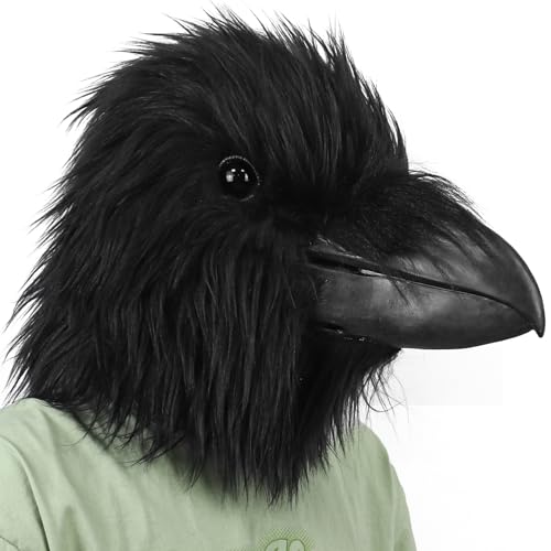 Hairy Raven Mask Latex Black Crow Mask Adult Bird Halloween Cosplay
