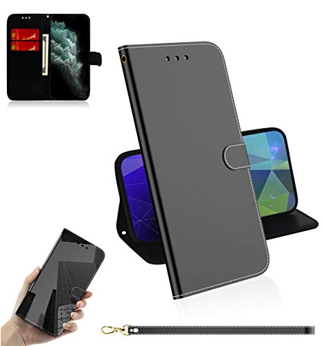 Sunrive Cover Per Huawei Y3 II(2016)/Y3 II Pro, specchio Custodia con supporto di stand e in Pelle artificiale per Portafoglio Flip Chiusura Magnetica Protettiva bumper(nero)