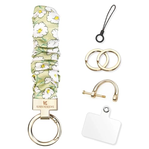 Image of Scrunchie Keychain Wristlet, Key Chain for Car Keys with D Ring, Stretchy Phone Charms with Tether Tab for Women.