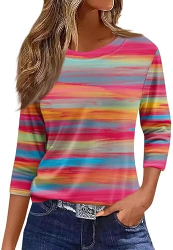 VREWARE Shirts for Women 2024 Loose Fit Casual Henley Neck Womens Fall Tops Long Sleeve Tunic Print Tops