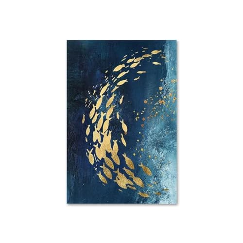 Art mural abstrait bleu or pour habiller les murs vides du salon