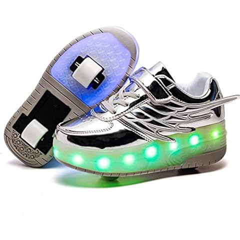 Kid LED Flashing Lights Up Roller Skate Shoes with Wheels Automatic Retractable Technical Skateboarding Shoe Boys and Girls Inline Wheel Skates Cross Trainers Angel Wings Running Sneakers Cover