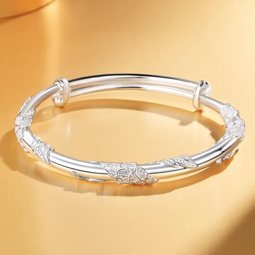 Solid 925 Sterling Silver Bracelets for Women Simple Adjustable Bangle Bracelet4