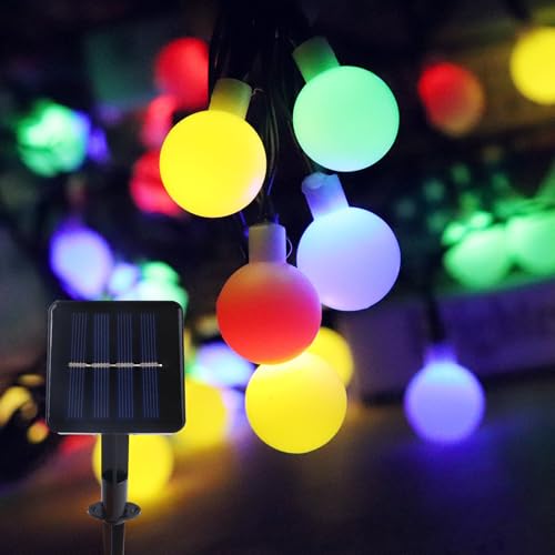 ENLACE Cadena de luces solares para exteriores, 6,5 m, 30 LED, bolas impermeables, 8 modos, globo, cadena de luces solares para bodas, Navidad, fiestas, jardín, balcón, camping, terrazas, multicolor