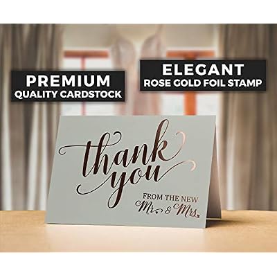 Honeyplum Wedding Thank You Cards - Rose Gold Foil Stamped Letterpress - 36 Cards Plus Envelopes - From the New Mr & Mrs Design