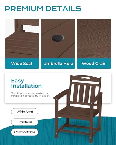 Image of Ciokea HDPE Outdoor Dining Table with Umbrella Hole,66 inch Rectangle Patio Table for 6,All-Weather Outdoor Patio Furniture Set for Garden Backyard,Brown